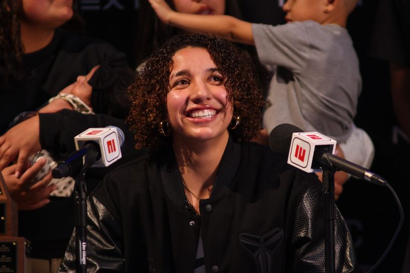 Monterey's Aaliyah Chavez announces she will be playing for the University of Oklahoma in front of an auditorium filled with fans at Monterey High School on Tuesday, March 25, 2025 in Lubbock, Texas.