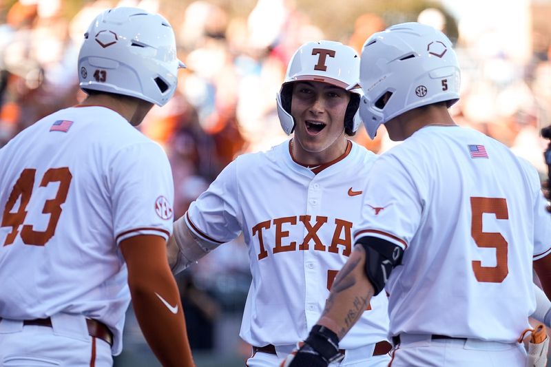 Texas Longhorns infielder Cole Chamberlain (52) runs home after a home run during the annual Texas baseball alumni game at UFCU Disch-Falk Field on Saturday, Feb. 1, 2025.