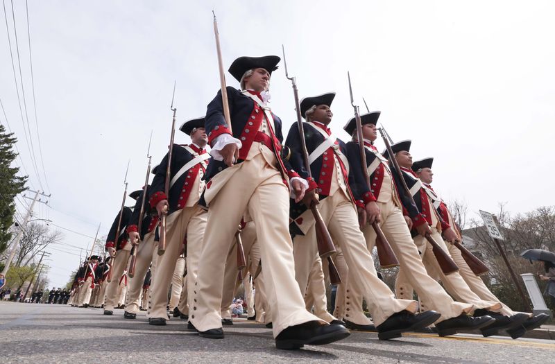 The U.S. Army Fife & Drum Corps during the Patriot's Day Parade on Saturday, April 19, 2025.
