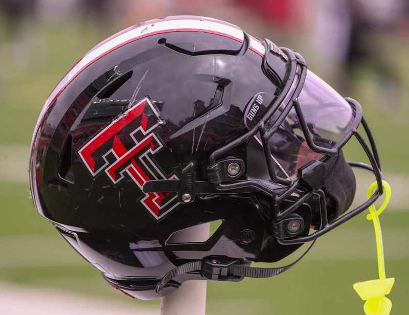 A Texas Tech football helmet is shown during the Red Raiders' spring game on April 19, 2025, at Jones AT&T Stadium.