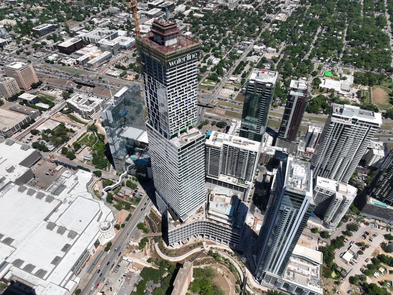 Although it hasn't yet reached its full height of 74 stories, Waterline's 68th story is being poured, making it the tallest building on Austin's skyline, surpassing the 66-story Sixth and Guadalupe tower. Once completed, Waterline will soar 1,022 feet into the air to become the tallest building in Texas. The mixed-use Waterline will have 352 apartments; 700,000 square feet of office space; retail and restaurant space; and a 251-room 1 Hotel Austin, the first in Texas for the hospitality brand.
