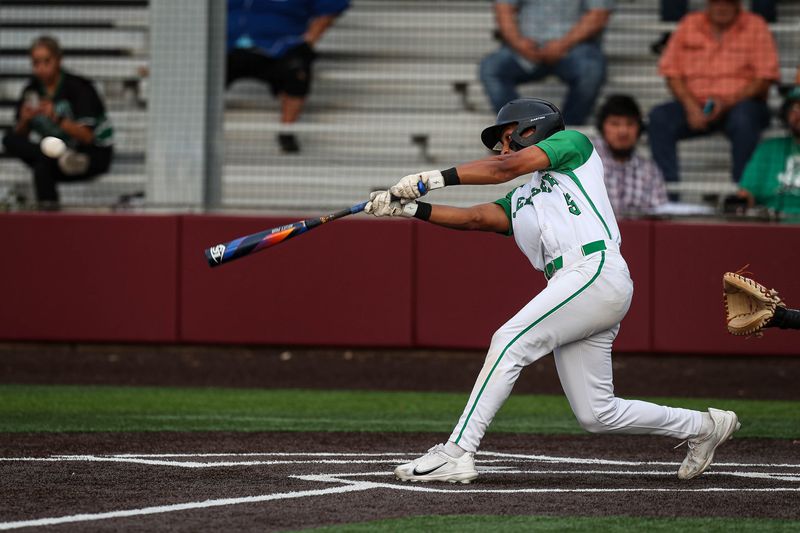 Falfurrias’ Derek Vasquez bats during game one of the Class 3A Division I area baseball playoff series on May 8, 2025, in Corpus Christi, Texas.