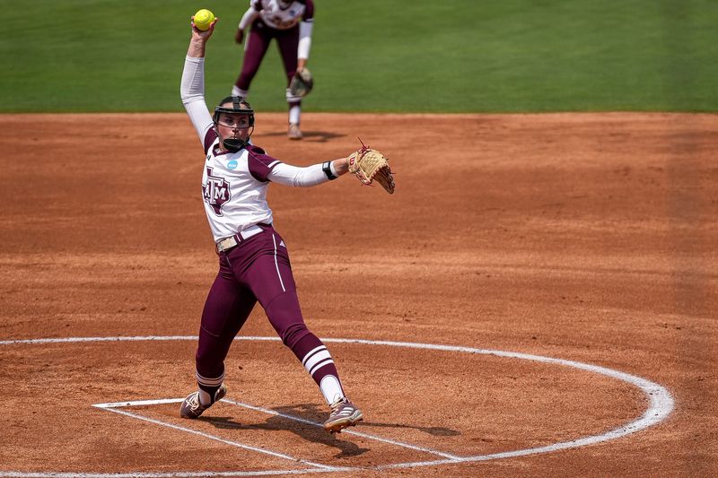 Texas A&M pitcher Sydney Lessentine (7) throws a pitch during the NCAA D1 Softball Tournament Regional against Saint Francis University at Davis Diamond at Texas A&M University on Friday, May 16, 2025 in College Station, Texas.