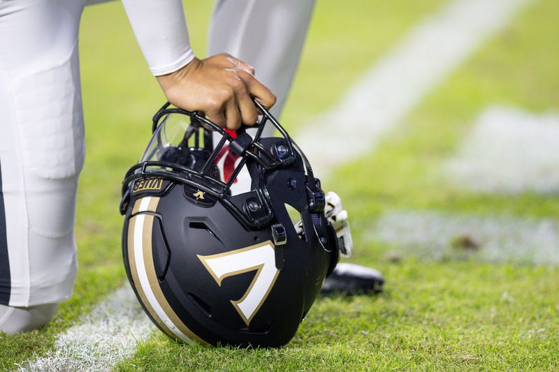 Vanderbilt Commodores helmet on the turf against the LSU Tigers during the first half at Tiger Stadium. Mandatory Credit: Stephen Lew-Imagn Images