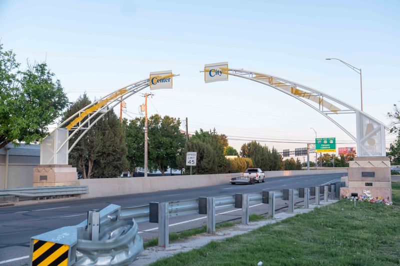 The newly refurbished Center City Gateway Arches greet drivers entering downtown Amarillo are seen in this May 20, 2025 file photo. The restoration included new LED lights and powder-coated steel designed to withstand high winds and dust.