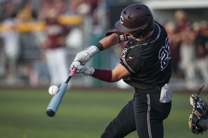 Calallen’s Drayton Mitchell bats during the regional final against Tuloso-Midway on May 23, 2025, at Cabaniss Stadium in Corpus Christi.