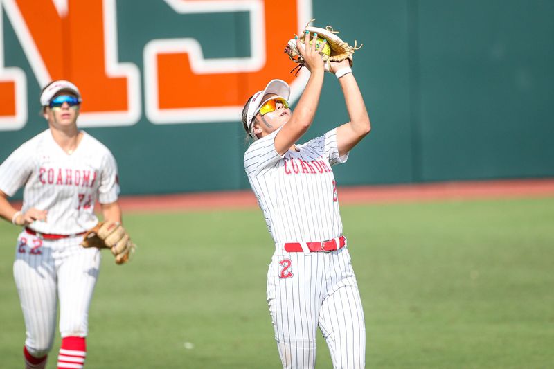 Coahoma’s Blakely Rodgers catches a fly ball during the Class 3A division II UIL State Championship game on May 29, 2025, at Red & Charline McCombs Field in Austin.