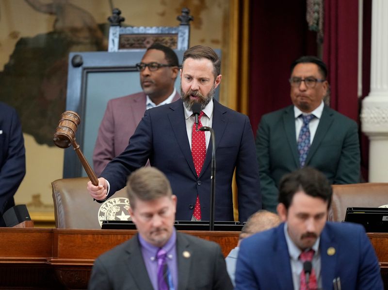 Speaker of the House Dustin Burrows presides before adjourning Sine Die on the last day of the 89th Texas Legislature at the Capitol in Austin, Monday, June 2, 2025.