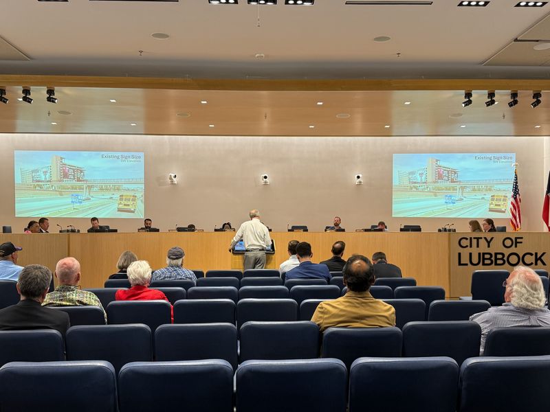 A Lubbock citizen speaks during public comment at the City of Lubbock Planning & Zoning Commission in opposition to an amendment to the Unified Development Code pertaining to wall signs at Citizens Tower on June 5, 2025 in Lubbock, Texas.