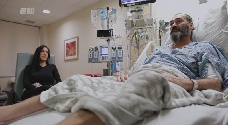 Scot Pollard is shown with his wife, Dawn, at Vanderbilt University Medical Center as he awaits a heart transplant in the new ESPN film "Heart of Pearl."