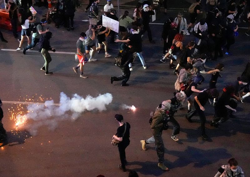 State troopers use chemical irritants to try to disperse a crowd of protesters near the J.J. Pickle Federal Building at a protest in Austin to express opposition to federal immigration raids and show solidarity with demonstrators in Los Angeles Monday, June 9, 2025.