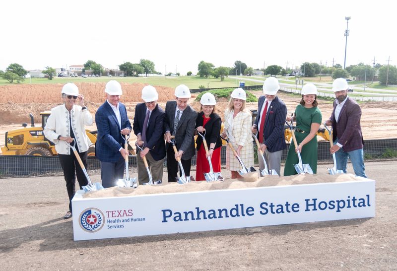 State and local officials participate in the ceremonial groundbreaking of the Panhandle State Hospital in Amarillo on June 10, 2025. The $159 million facility will include 75 psychiatric beds, including 50 for forensic patients.
