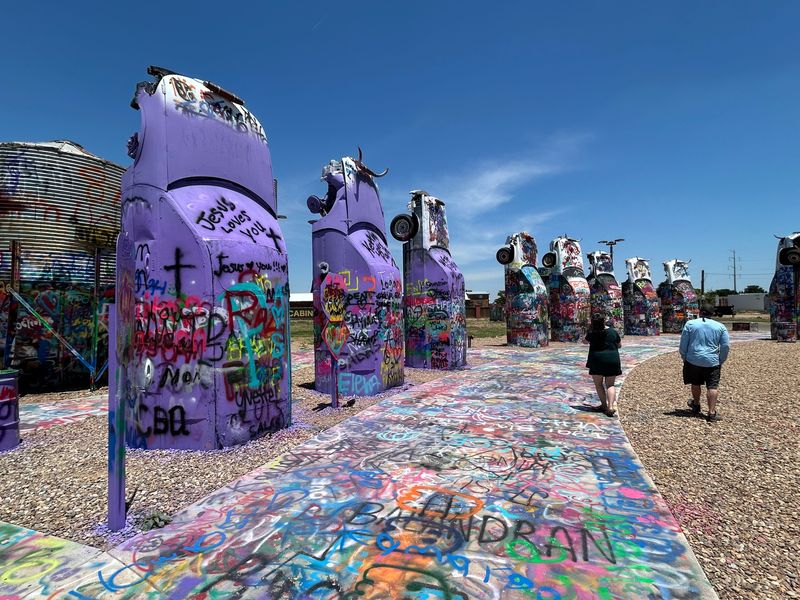 To raise awareness for Elder Abuse Prevention Month, the buried Volkswagens were painted purple June 11 at the Slug Bug Ranch, located on East I-40 near Starlight Ranch and RV Center in Amarillo.