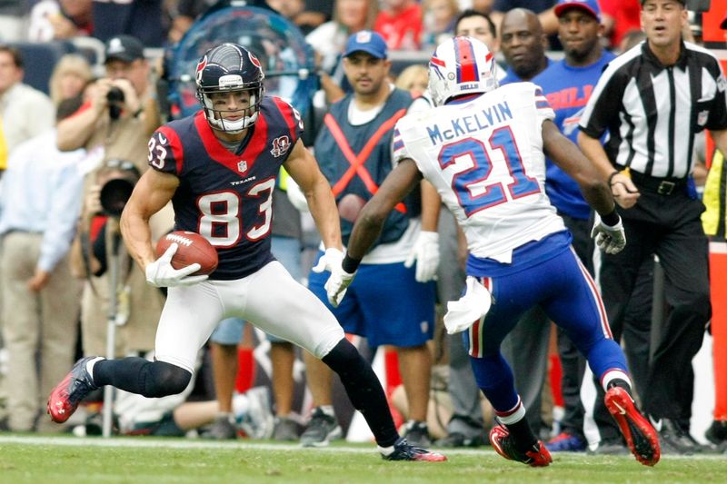 Nov 4, 2012; Houston, TX, USA; Houston Texans wide receiver Kevin Walter (83) runs after a catch against the Buffalo Bills in the third quarter at Reliant Stadium. The Texans defeated the Bills 21-9. Mandatory Credit: Brett Davis-USA TODAY Sports