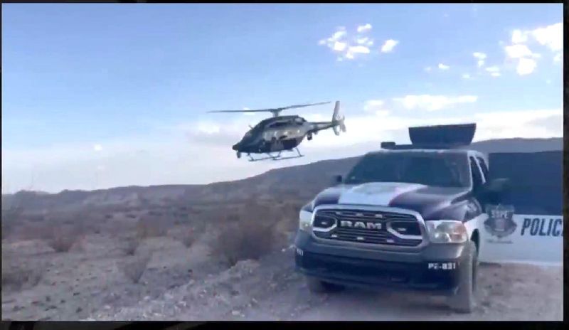 A Chihuahua state police helicopter and trucks were deployed as part of Special Operation Ojinaga in the Ojinaga border region, across from Presidio, Texas, in the week of June 8-14, 2025,