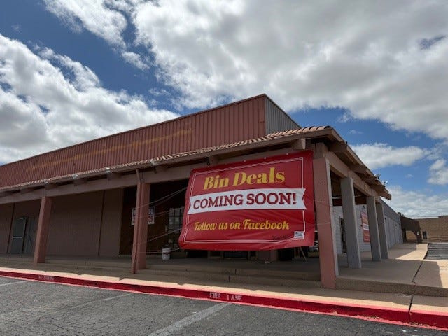 Bin Deals announces its arrival at 2581 Sunset Drive.