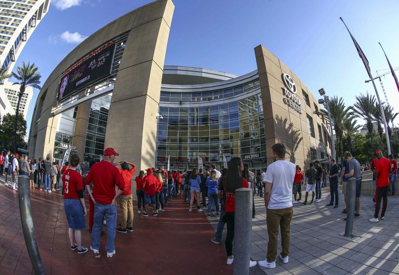 Oct 4, 2018; Houston, TX, USA; Fans wait outside of Toyota Center before a game between the Houston Rockets and the Indiana Pacers. Mandatory Credit: Troy Taormina-USA TODAY Sports