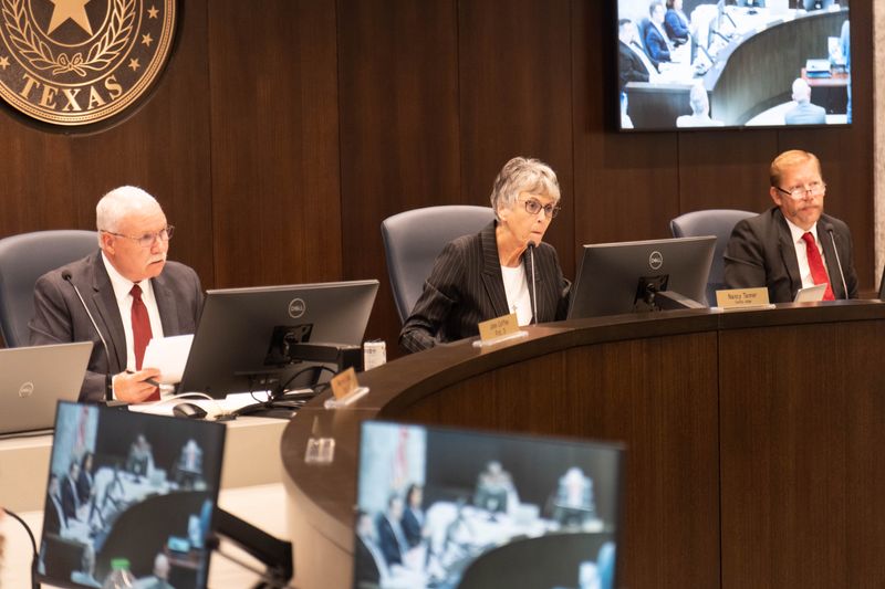 The Potter County Commissioners Court in session on June 23, with John Coffee, Judge Nancy Tanner, and Blair Schaffer seated at the dais.