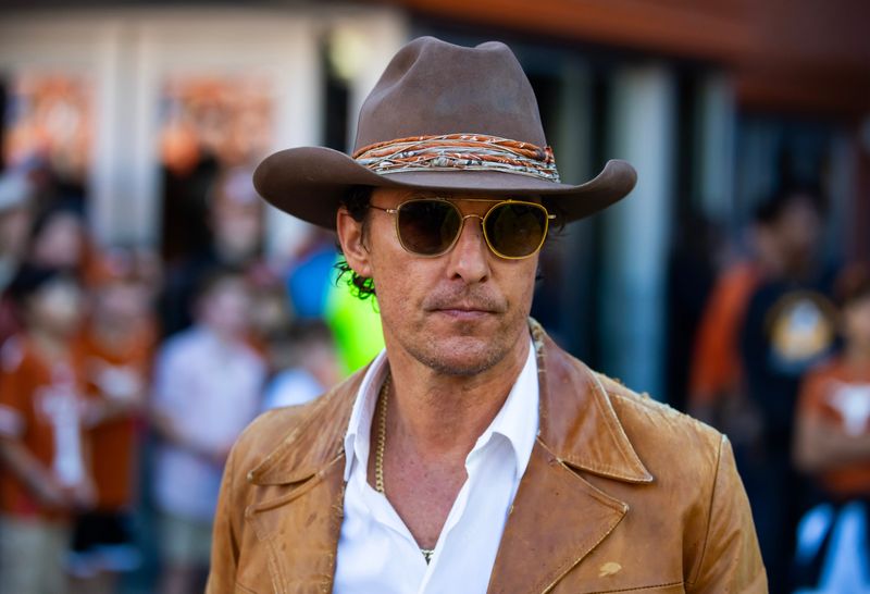 Actor Matthew McConaughey on the sidelines prior to the Texas game against the Clemson Tigers during the CFP National playoff first round at Darrell K Royal-Texas Memorial Stadium.