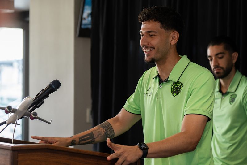 FC Juarez goalkeeper Benny Díaz speaks at the news conference at Southwest University Park in El Paso, Texas on June 27, 2025.