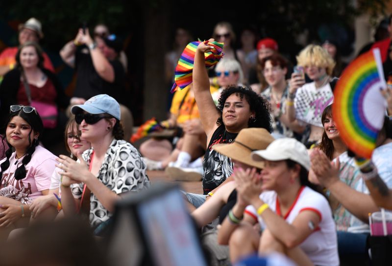 Drag show attendees cheer during Lubbock Pride, Saturday, June 28, 2025, at the Louise Hopkins Underwood Center for the Arts. The festival hosted two drag performances: A family friendly show during the day then a ticketed 18-year-old and up show in the evening.