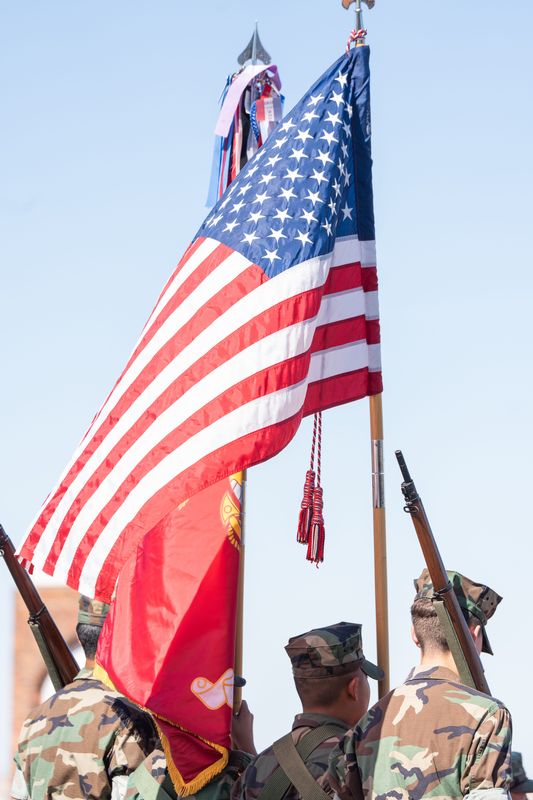 A color guard displays the flags at the Independence Day Parade on the West Side of El Paso, Texas on July 4, 2025.