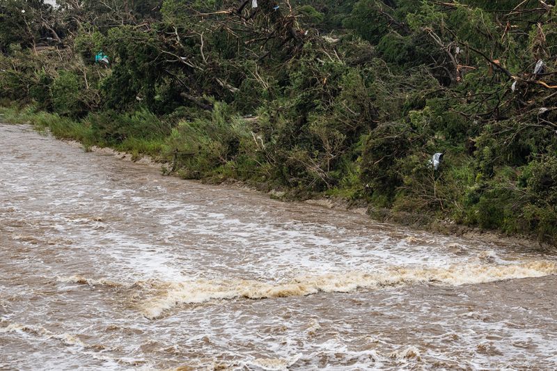 The flood damage along the Guadalupe River in downtown Kerrville, Texas, July 5, 2025.