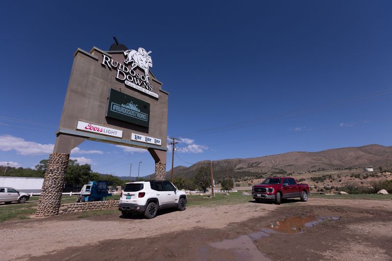 Damage is seen at Ruidoso Downs Race Track and Casino on July 9, 2025, after historic flooding the day before in Ruidoso, New Mexico.