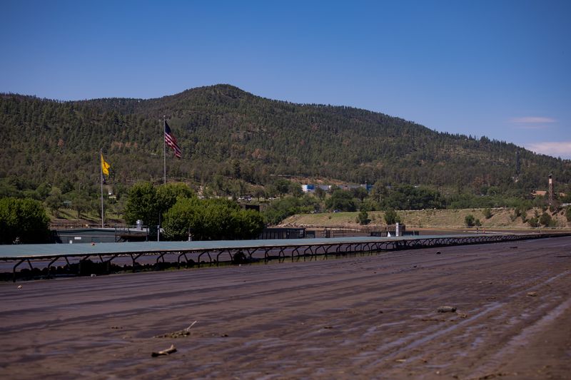 Mud and damage are seen at Ruidoso Downs Racetrack on July 9, 2025, following historic flooding the day before in Ruidoso, New Mexico.