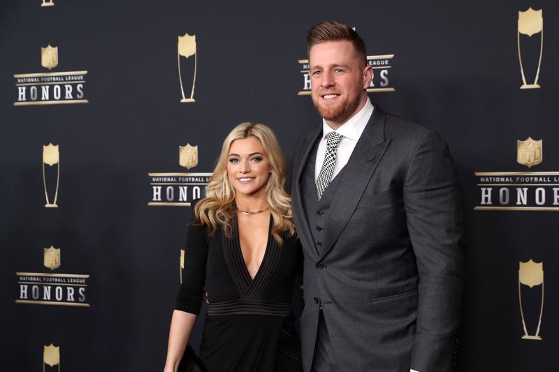 Feb 3, 2018; Minneapolis, MN, USA; J.J. Watt and Kealia Ohai during red carpet arrivals for the NFL Honors show at Cyrus Northrop Memorial Auditorium at the University of Minnesota. Mandatory Credit: Brace Hemmelgarn-USA TODAY Sports