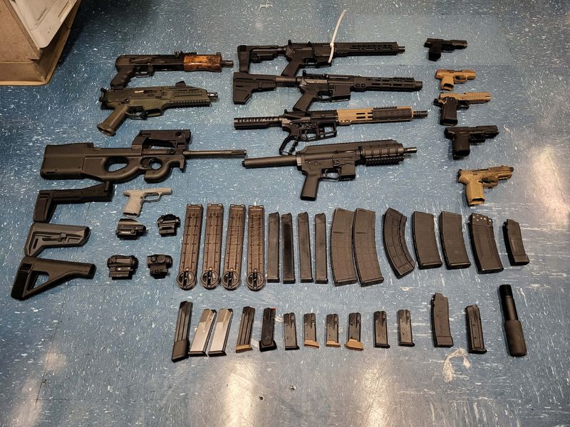 U.S. Customs and Border Protection officers seized 12 firearms, 28 magazines and firearm components on July 3, 2025 at the Bridge of the Americas international crossing in El Paso.