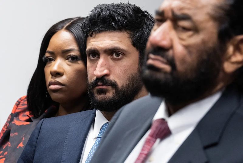 From left, U.S. Reps. Jasmine Crockett, D-Dallas; Greg Casar, D-Austin; and Al Green, D-Houston, attend a news conference with members of the Texas congressional delegation to discuss the GOP's planned redistricting at the Democratic National Committee offices on July 15, 2025.