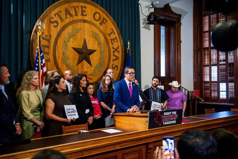 State Rep. Gene Wu, chair of the Texas House Democratic Caucus, speaks during a news conference at the Capitol in Austin on July 21, 2025.