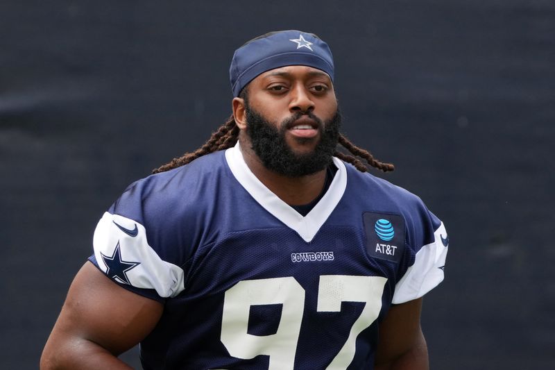 Jul 22, 2025; Oxnard, CA, USA; Dallas Cowboys defensive tackle Osa Odighizuwa (97) during training camp at the River Ridge Fields. Mandatory Credit: Kirby Lee-Imagn Images
