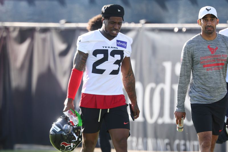 Jul 23, 2025; Houston, TX, USA; Houston Texans safety C.J. Gardner-Johnson (23) during training camp at Houston Methodist Training Center. Mandatory Credit: Troy Taormina-Imagn Images