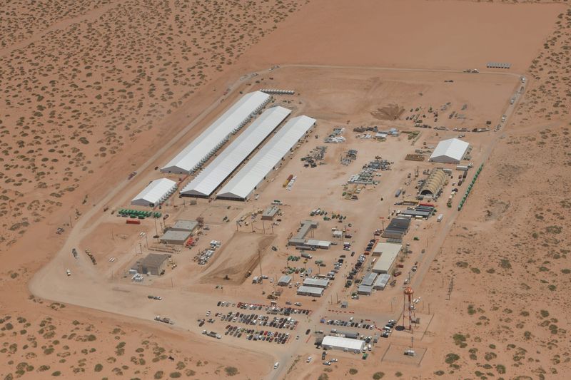 A new migrant detention center located at the Fort Bliss U.S. Army Post is photographed on Aug. 2, 2025. It is reported to be the largest detention center for migrants in the United States.
