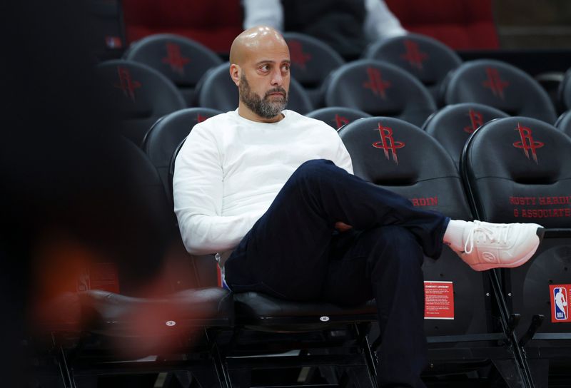 Dec 1, 2024; Houston, Texas, USA; Houston Rockets general manager Rafael Stone watches during practice before the game against the Oklahoma City Thunder at Toyota Center. Mandatory Credit: Troy Taormina-Imagn Images