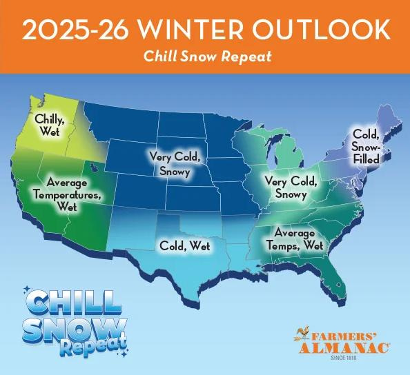Texas is forecasted to be cold and wet, according to the Old Farmer's Almanac, which released its winter predictions for 2025-2026.