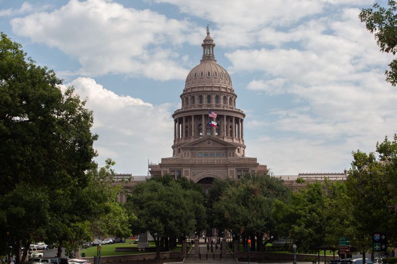A view of the Texas Capitol building from Congress avenue on Aug. 13, 2025