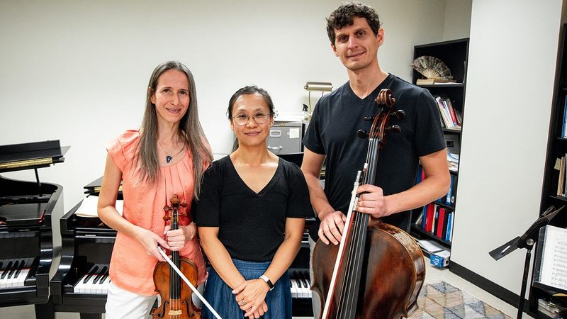 Drs. Rossitza Goza, from left, Choong-ha Nam and Christoph Wagner will perform as a piano trio in an Aug. 27 concert at West Texas A&M University.