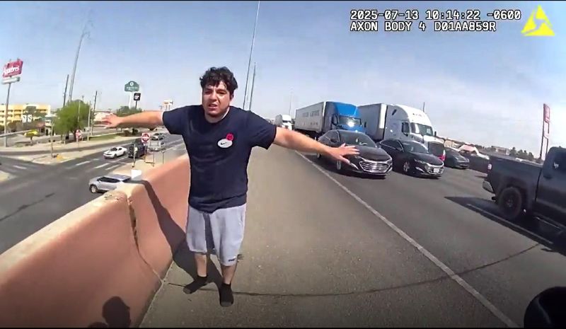 Xavier Guadalupe Hernandez is seen in an image from an El Paso police officer's body camera during a struggle and arrest that ended with Hernandez's death on Interstate 10 in El Paso, Texas, on July 13, 2025.