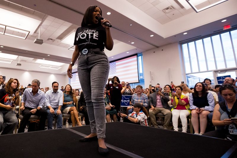 U.S. Rep. Jasmine Crockett, D-Dallas, speaks during a public event hosted by Beto O’Rourke with U.S. Reps. Veronica Escobar, D-El Paso, and Joaquin Castro, D-San Antonio, at the Elmont Event Center’s Grand Ballroom in El Paso on Wednesday, Aug. 20, 2025.