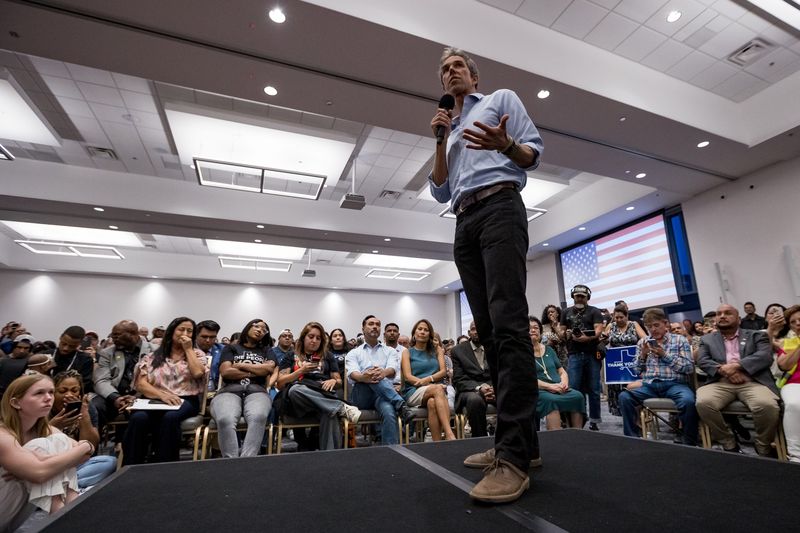 Beto O’Rourke speaks during a public event with U.S. Reps. Veronica Escobar, Jasmine Crockett and Joaquin Castro at the Elmont Event Center’s Grand Ballroom in El Paso on Wednesday, Aug. 20, 2025.