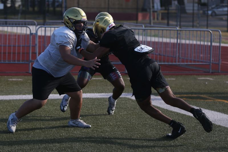 Miller football held practice at Buc Stadium on Monday, Aug. 25, 2025. The Bucs face Veterans Memorial to open the season.
