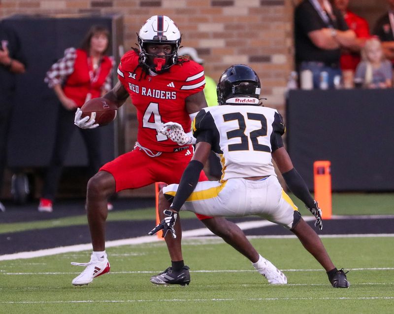 Texas Tech's T.J. West runs after a catch against Arkansas-Pine Bluff during a non-conference football game, Saturday, August 30, 2025, at Jones AT&T Stadium.