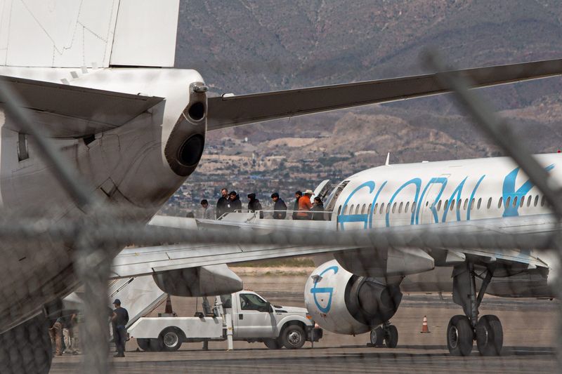 At least 10 unaccompanied minors disembark from an ICE chartered GlobalX deportation flight on Sunday, Aug. 31, 2025 after a judge ruled they be removed. The flight was set to deport the children to Guatemala.