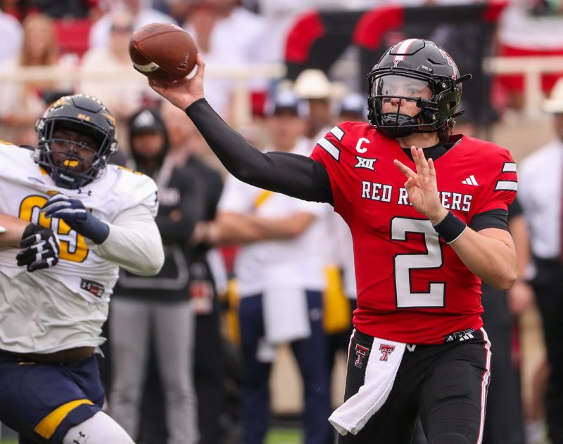 Texas Tech's Behren Morton throws a pass against Kent State during a non-conference football game, Saturday, September 6, 2025, at Jones AT&T Stadium.