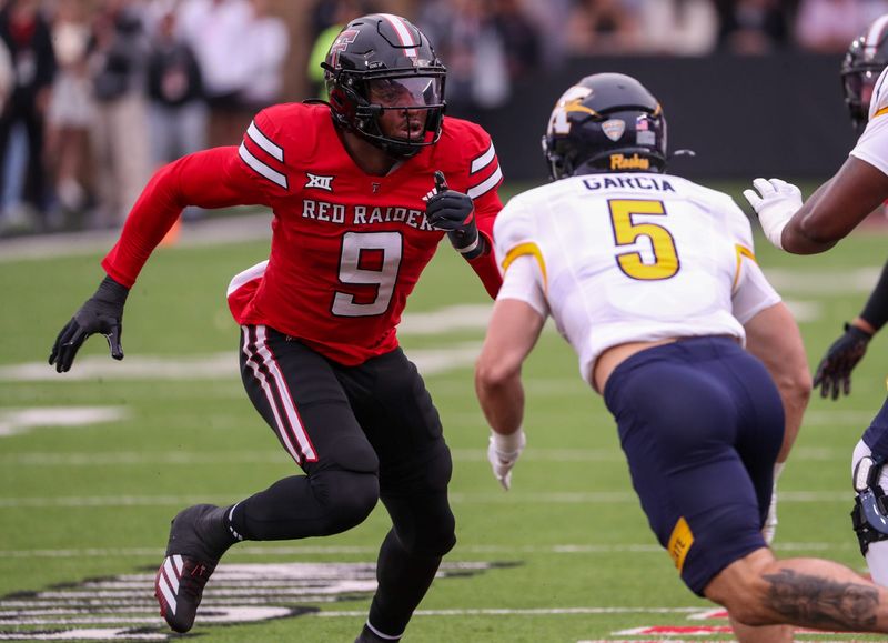 Texas Tech's Romello Height rushes the Kent State offense during a non-conference football game, Saturday, September 6, 2025, at Jones AT&T Stadium.