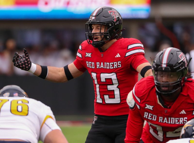 Texas Tech's Ben Roberts calls out the defense against Kent State during a non-conference football game, Saturday, September 6, 2025, at Jones AT&T Stadium.