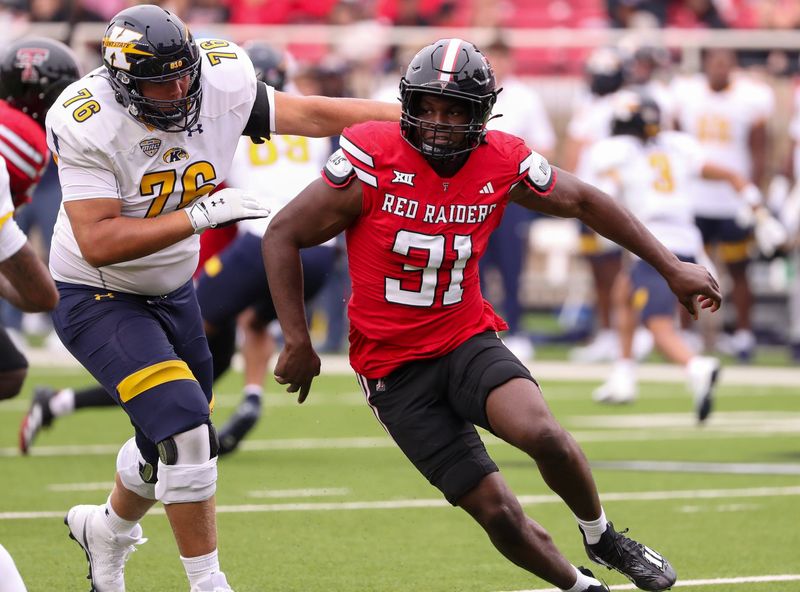 Texas Tech's David Bailey rushes the Kent State offense during a non-conference football game, Saturday, September 6, 2025, at Jones AT&T Stadium.